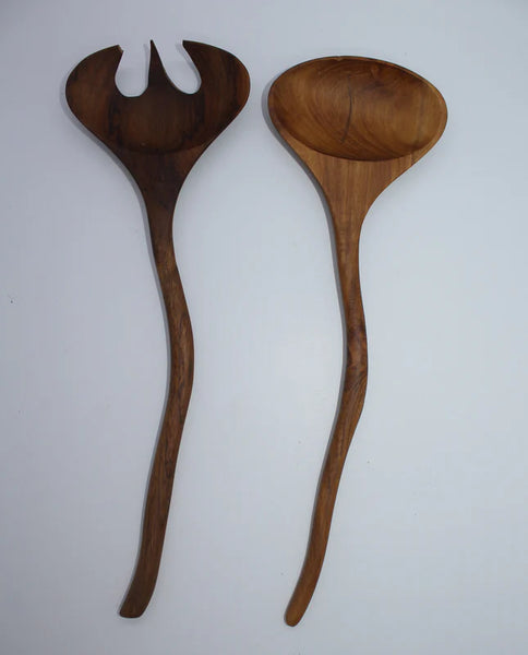 Salad set ''Retro''Curved Handle [TEAK]