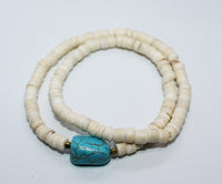 Double Elastic Bracelet, from Coconut Beads and Turquoise Pendant