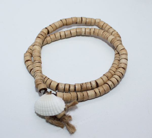 Double Elastic Bracelet, from Coconut Beads and Shell Pendant