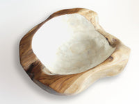 Natural shape Teak bowl laminated with shell